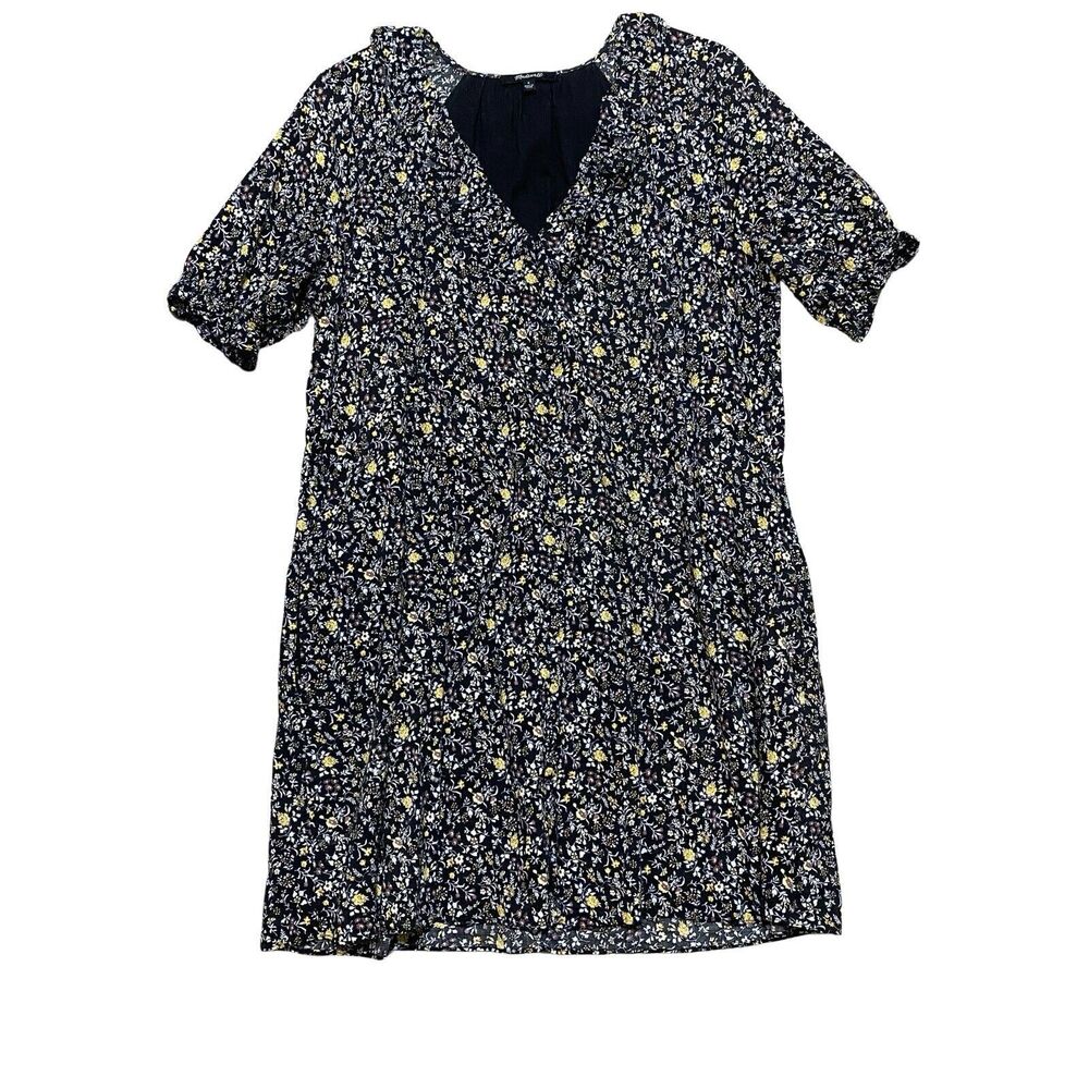 Madewell Black Floral Ruffle Collar Shirt Dress Size Small Pockets